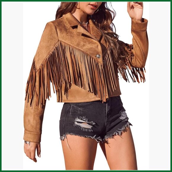 Other - Faux Suede Fringe Open Front Jacket Western Concert Outerwear
